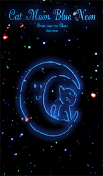 [LINE着せ替え] ネコと月♡ハート宇宙 Blue neonの画像1