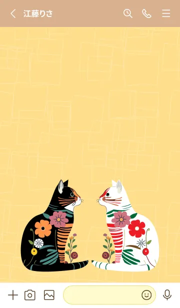 [LINE着せ替え] light brown & yellow 花柄の猫達の画像2