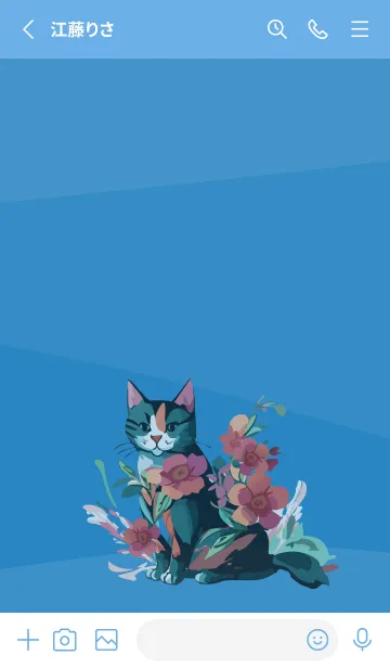 [LINE着せ替え] cat and flowers on blue JPの画像2