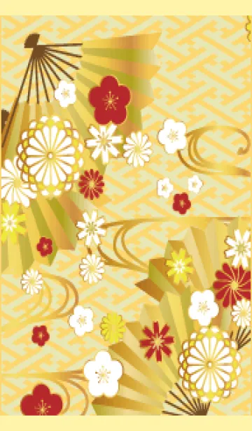 [LINE着せ替え] 扇と花 薄い黄色の画像1