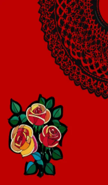 [LINE着せ替え] red & beige ステンドグラスの薔薇の画像1