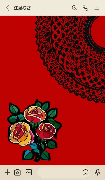 [LINE着せ替え] red & beige ステンドグラスの薔薇の画像2