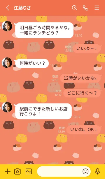 [LINE着せ替え] ぼんやりした猫 赤と黄色の画像3