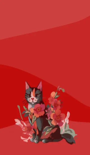 [LINE着せ替え] red & beige 猫と花の画像1