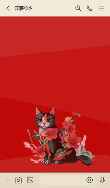 [LINE着せ替え] red & beige 猫と花の画像2