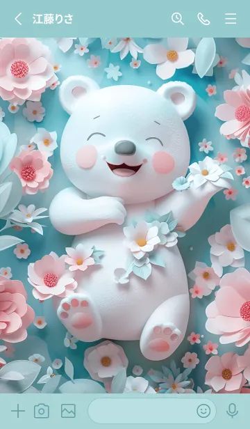 [LINE着せ替え] Cute white bear and flowers(JP)の画像2