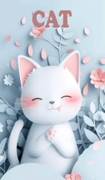 [LINE着せ替え] Lucky cute cat and flowers(JP)の画像1