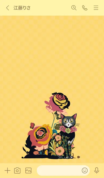 [LINE着せ替え] light yellow 花柄猫と花の画像2