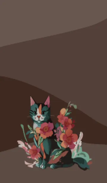 [LINE着せ替え] brown 猫と花の画像1