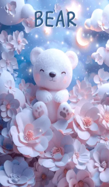 [LINE着せ替え] Cute white bear in the flower bush(JP)の画像1