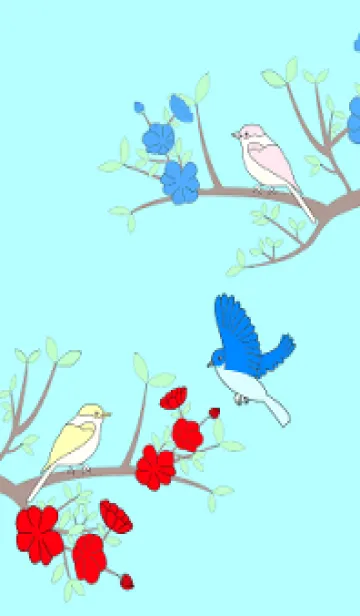 [LINE着せ替え] 鳥と花の写真2-ブルーバージョンの画像1