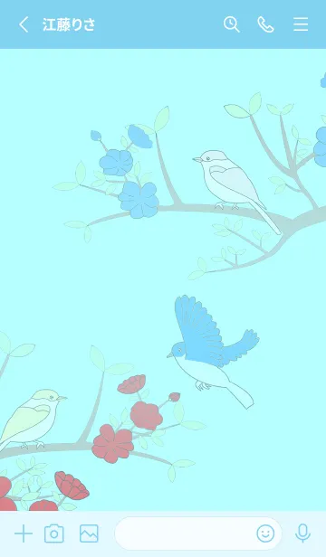 [LINE着せ替え] 鳥と花の写真2-ブルーバージョンの画像2