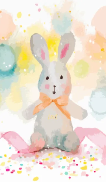 [LINE着せ替え] brown & yellow うさぎのぬいぐるみの画像1