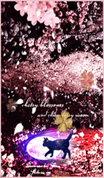 [LINE着せ替え] 運気上昇 猫と桜とストロベリームーンの画像1