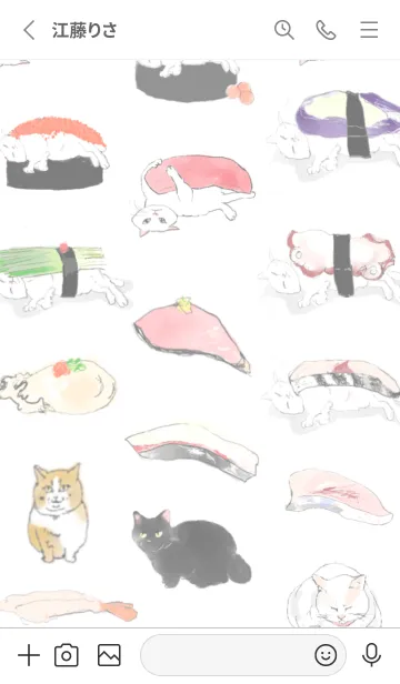 [LINE着せ替え] 3匹のねことすし 背景白の画像2