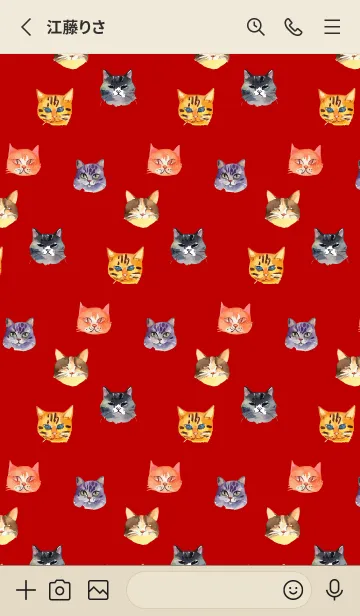 [LINE着せ替え] red & beige 猫の顔の画像2