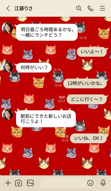 [LINE着せ替え] red & beige 猫の顔の画像3