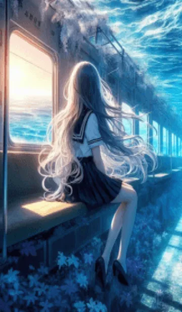 [LINE着せ替え] a girl sitting on a trainの画像1