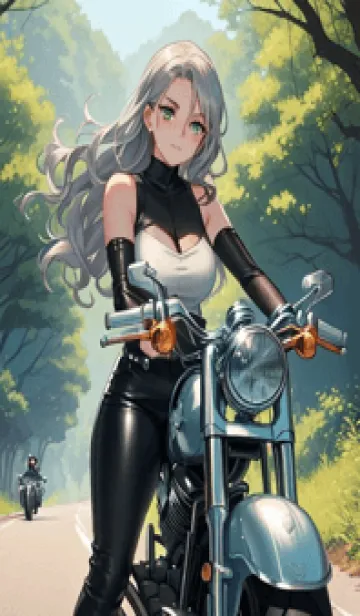 [LINE着せ替え] 重いオートバイを乗る女の子 Ii0K1の画像1