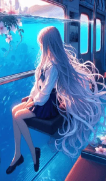 [LINE着せ替え] Girl sitting on a train anime seaの画像1
