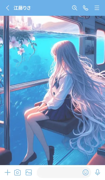 [LINE着せ替え] Girl sitting on a train anime seaの画像2