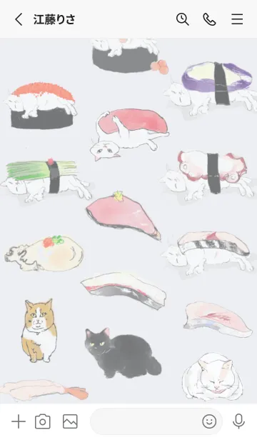 [LINE着せ替え] 3匹のねこと寿司の画像2