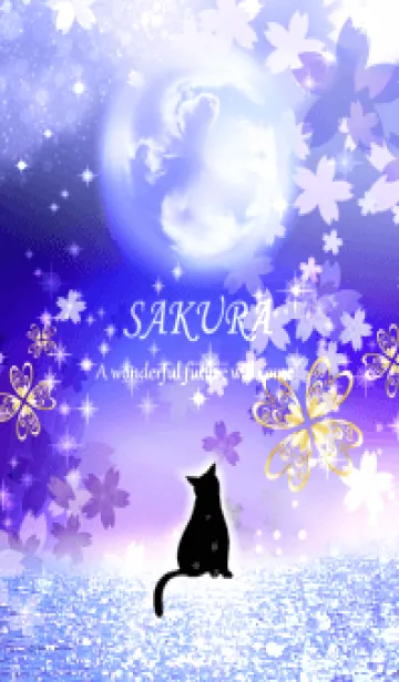[LINE着せ替え] 幸運が次々と訪れる桜の開運パワー月と猫17の画像1