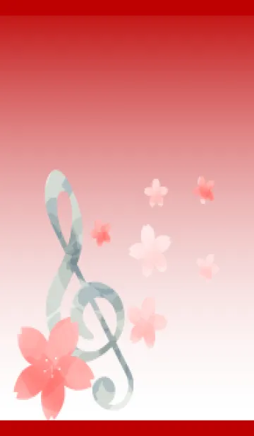 [LINE着せ替え] さくらとト音記号 赤とベージュの画像1