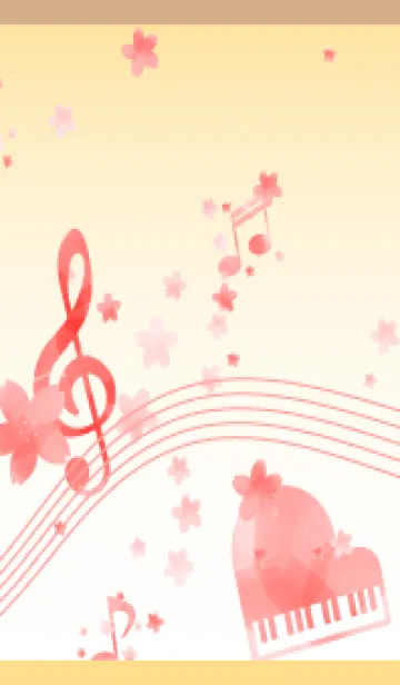 [LINE着せ替え] 桜と音符 茶と黄の画像1