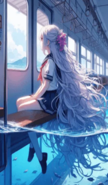 [LINE着せ替え] woman sitting on train anime blueの画像1