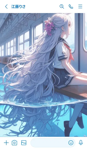 [LINE着せ替え] woman sitting on train anime blueの画像2