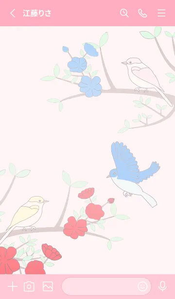 [LINE着せ替え] 鳥と花の写真2-ピンクの画像2