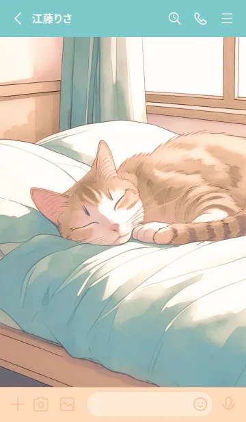 [LINE着せ替え] 午後の部屋 ベッドでお昼寝する猫1.1.1の画像2