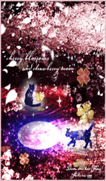 [LINE着せ替え] 運気上昇 猫と桜とストロベリームーン2の画像1