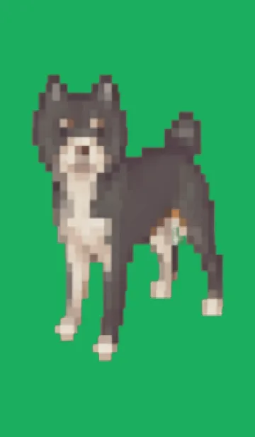 [LINE着せ替え] 黒い犬のドット絵のきせかえ Green 01の画像1