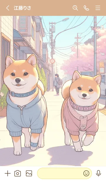 [LINE着せ替え] 街角の桜と柴犬の画像2