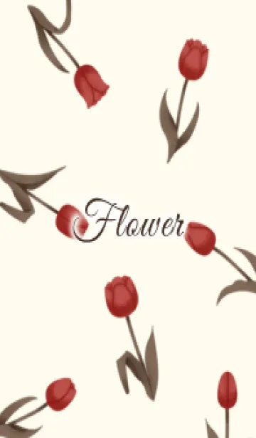 [LINE着せ替え] 春をうたうチューリップ【ベージュ×赤】の画像1