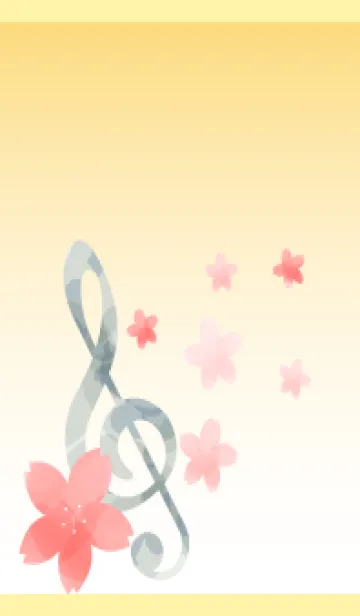 [LINE着せ替え] さくらとト音記号 薄い黄色の画像1