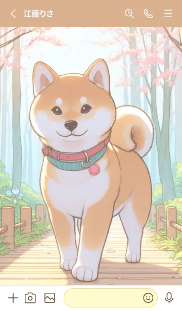 [LINE着せ替え] 桜橋を渡る柴犬の画像2