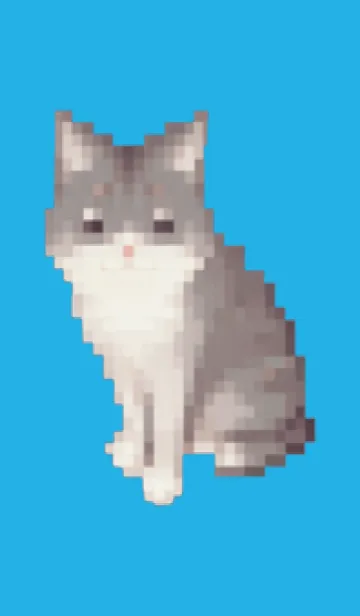 [LINE着せ替え] 黒いネコのドット絵のきせかえ Blue 04の画像1