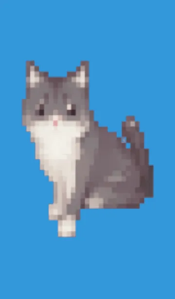 [LINE着せ替え] 黒いネコのドット絵のきせかえ Blue 02の画像1
