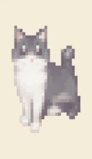 [LINE着せ替え] 黒いネコのドット絵のきせかえ Beige 03の画像1