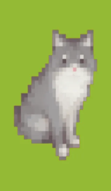 [LINE着せ替え] 黒いネコのドット絵のきせかえ Green 03の画像1