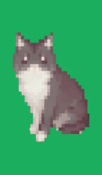 [LINE着せ替え] 黒いネコのドット絵のきせかえ Green 01の画像1