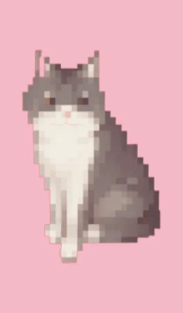 [LINE着せ替え] 黒いネコのドット絵のきせかえ Pink 05の画像1