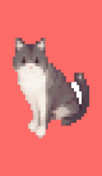 [LINE着せ替え] 黒いネコのドット絵のきせかえ Red 01の画像1