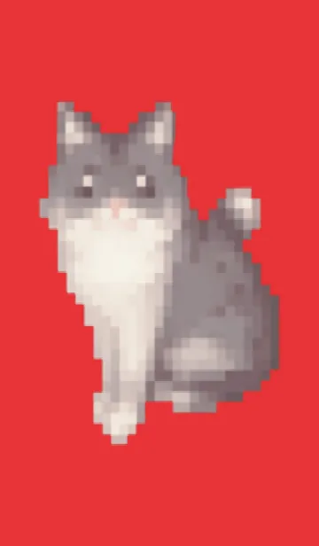[LINE着せ替え] 黒いネコのドット絵のきせかえ Red 04の画像1
