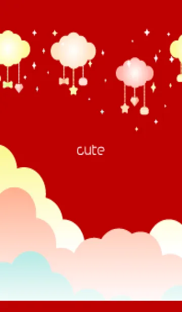 [LINE着せ替え] 雲ときらきら 赤とベージュの画像1