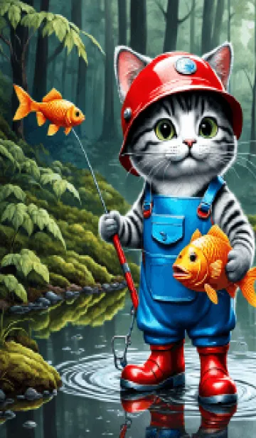 [LINE着せ替え] Cat catches fish (JP)の画像1