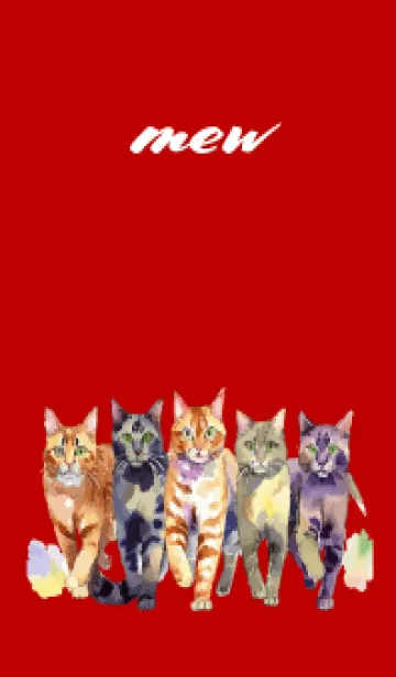 [LINE着せ替え] red & beige 五匹の猫の画像1
